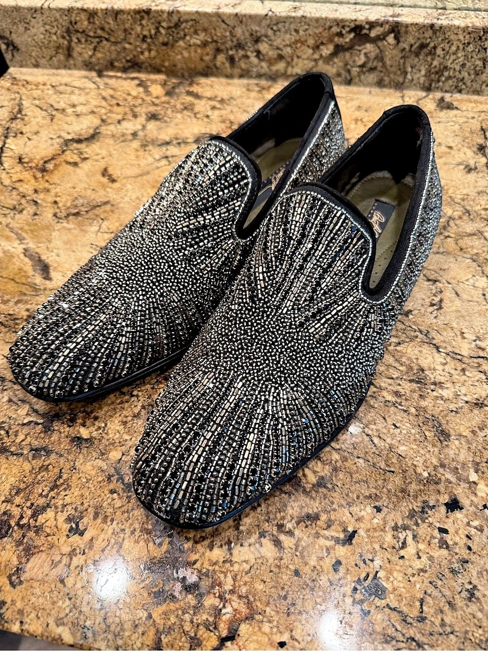 Donald J Pliner Signature Mens 10M Beaded Embellished Loafers Made Italy Black